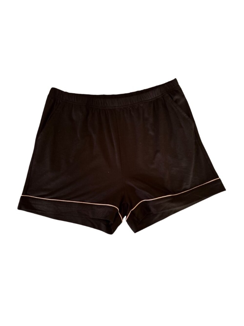 Womens Black Short-Sleeve Button-Down Pajama Set With White Piping & Shorts - Picture 3 of 4